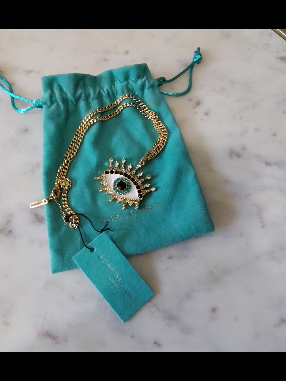 KURT GEIGER London Evil Eye Crystal Statement Necklace NWT Gold Tone w Dust Bag - Picture 3 of 7